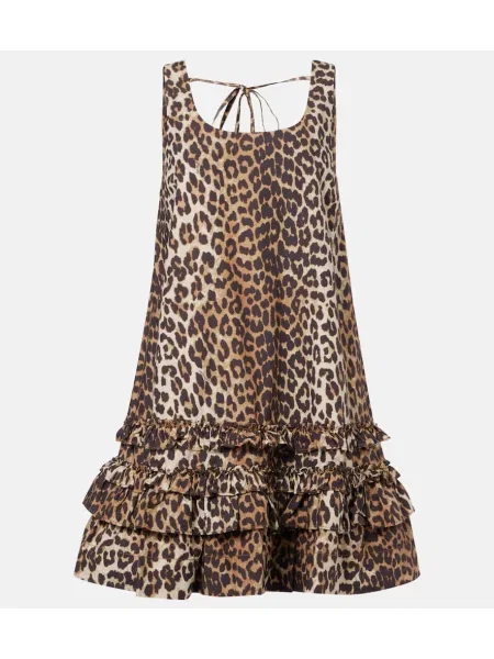 Rochie Ganni cu imagine cu model leopard din poplin maro