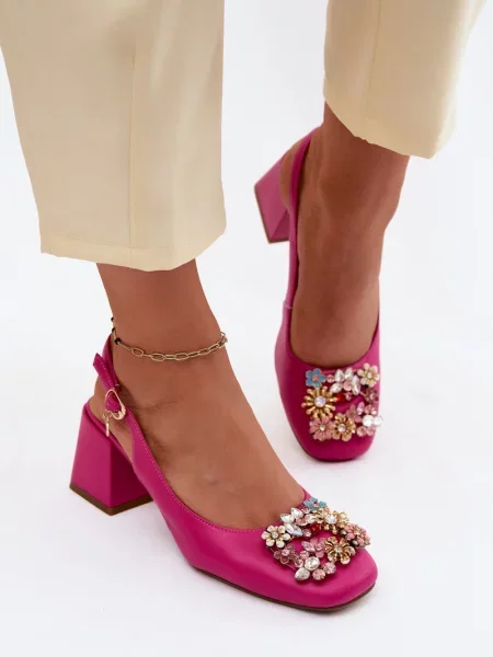 Pantofi cu toc Artiker din piele cu model floral cu toc înalt alb