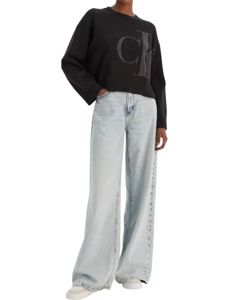 Długi sweter Calvin Klein Jeans z długim rękawem czarny