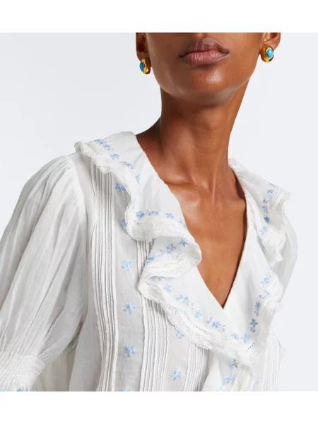 Top Dôen cu model floral cu volane alb