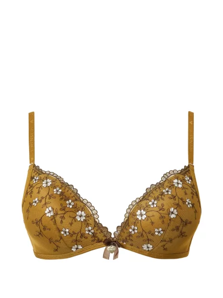 Sutien triunghi Twinset cu broderie din tul maro