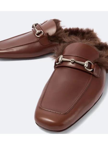 Papuci tip mules Gucci din piele maro