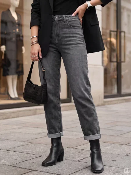 Jeansy mom fit z wysokim stanem Dstreet szare