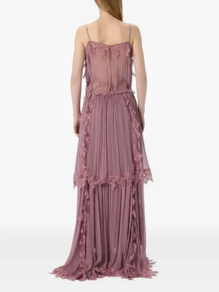 Rochie maxi Blumarine cu decolteu în V din dantelă roz