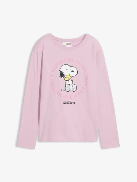 Koszulka z długim rękawem z motywem Snoopy z czystej bawełny fioletowa