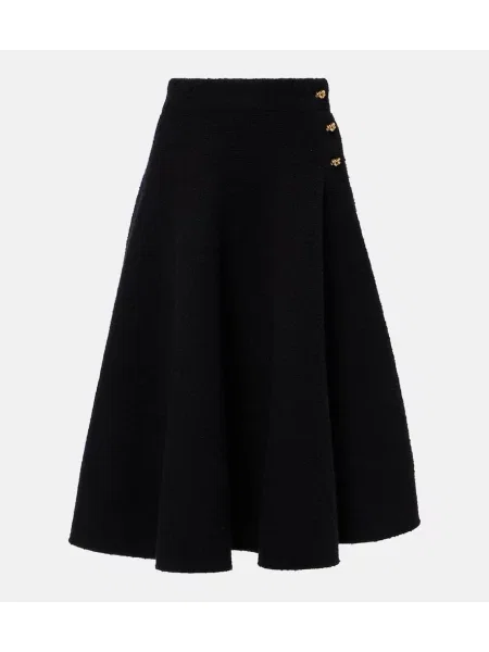 Fustă midi Bottega Veneta de lână până la genunchi negru