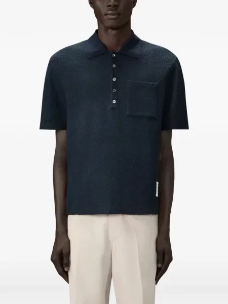 Tricou polo Thom Browne tricotate albastru