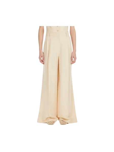 Talia lniane spodnie Weekend Max Mara z wysoką talią beżowe