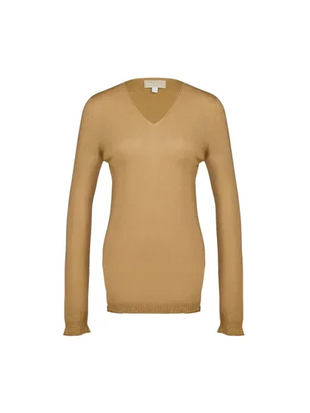 Sweter 120% Lino z dekoltem w serek brązowy