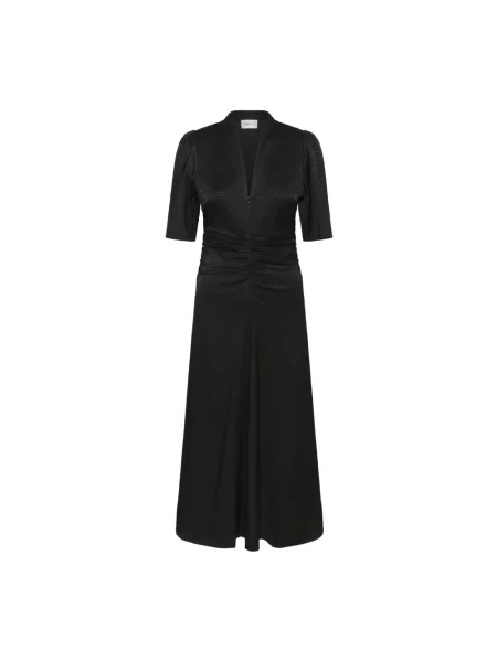 Lniana sukienka midi Gestuz do kolan czarna