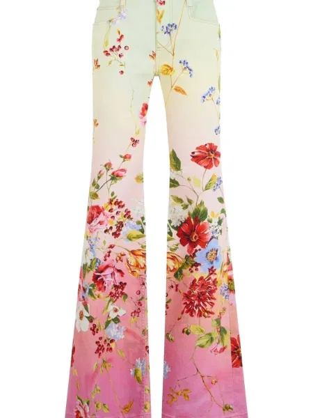 Pantaloni Roberto Cavalli cu model floral evazate roz