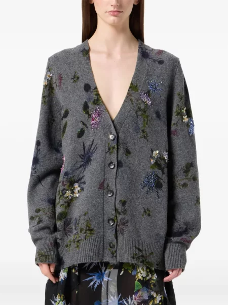 Cardigan Blumarine cu model floral cu mărgele gri