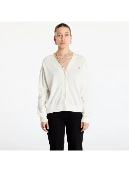 Sweter Guess JEANS Silk and Wool-Blend Mini Triangle Cardigan Warm White S białe