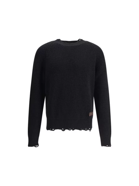 Swetry Mężczyzna L Dzianinowy sweter z efektem zniszczenia Dsquared2 czarny