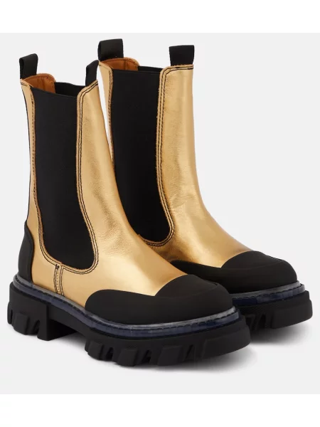 Botine chelsea Ganni din piele auriu