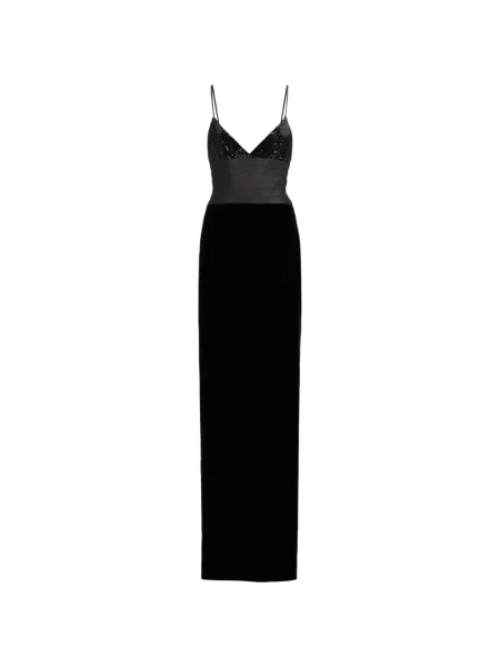 Rochie maxi Ralph Lauren Collection cu paiete cu decolteu în V de costum negru