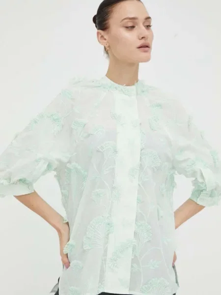 Day Birger et Mikkelsen camasa Charlie femei cu guler stand-up relaxed verde