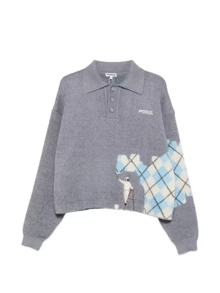 Tricou polo House Of Errors cu broderie gri
