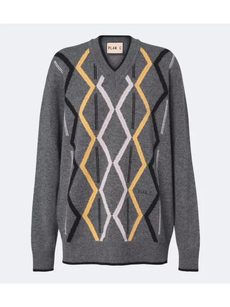 Pulover Plan C de lână cu model argyle gri