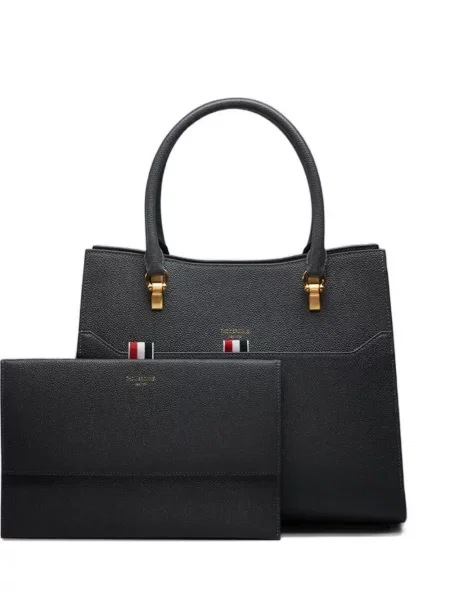 Geanta de piele Thom Browne din piele gri