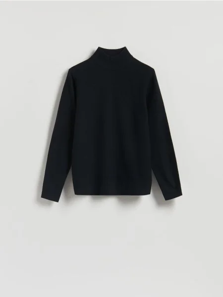 Reserved Gładki golf z dzianiny czarny