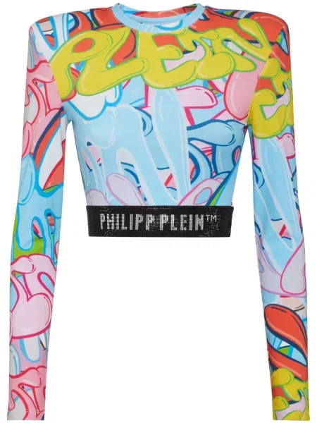 Top Philipp Plein o krotszym kroju ocieplany niebieski