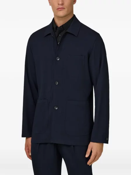 Vlněný košilová bunda Boggi Milano s našívanými kapsami modrý