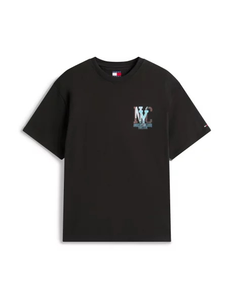 Tommy Jeans Tricou NOVELTY albastru aqua / roșu / negru alb