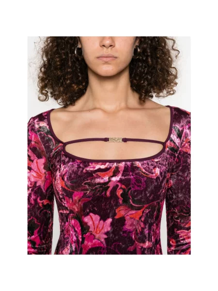 Aksamitna sukienka jeansowa Versace Jeans Couture różowa