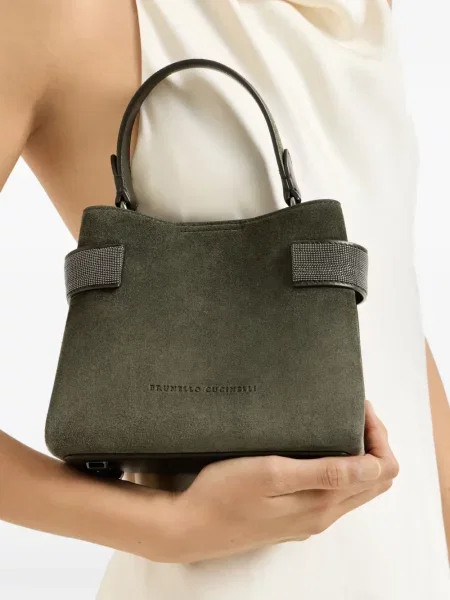 Top Brunello Cucinelli din piele de căprioară verde