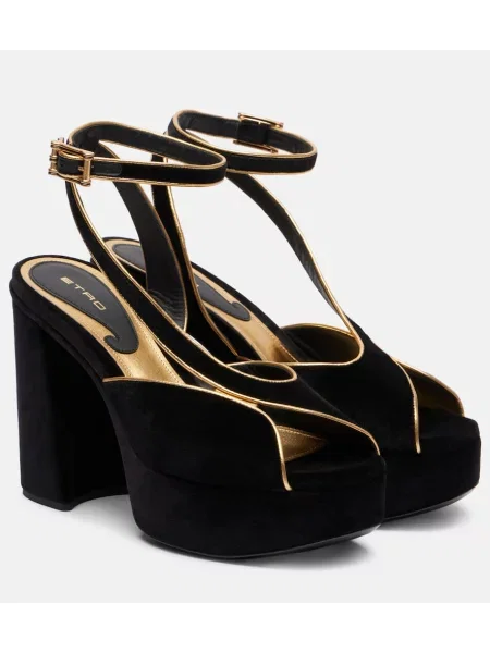 Sandali Etro iz rebrastega žameta s platformo črna