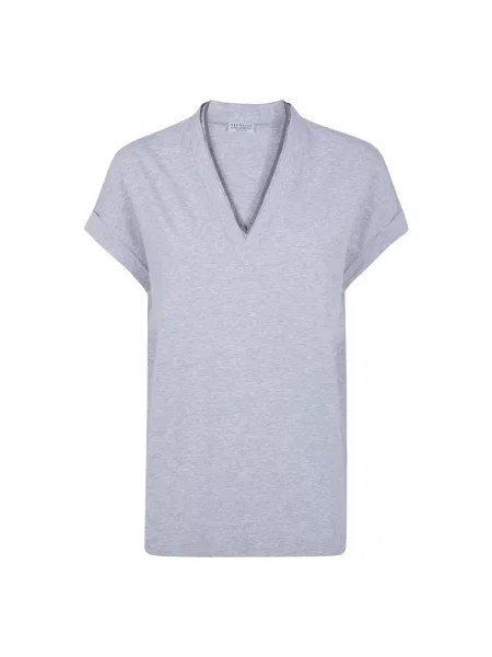 Koszulka Brunello Cucinelli z dekoltem w serek szara