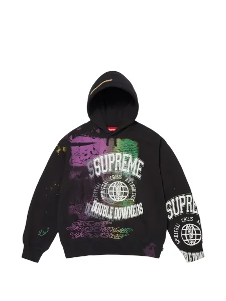 Hanorac cu glugă Supreme cu imagine cu cordon negru