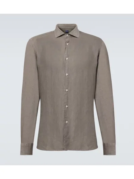 Lněná košile Fedeli hnědá