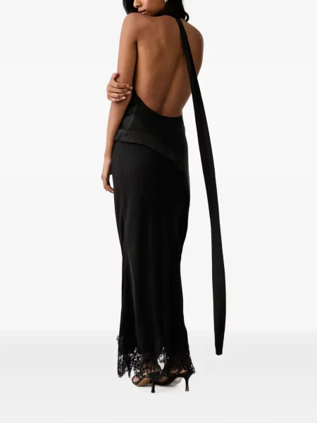 Top Bardot drapat cu gât halter negru