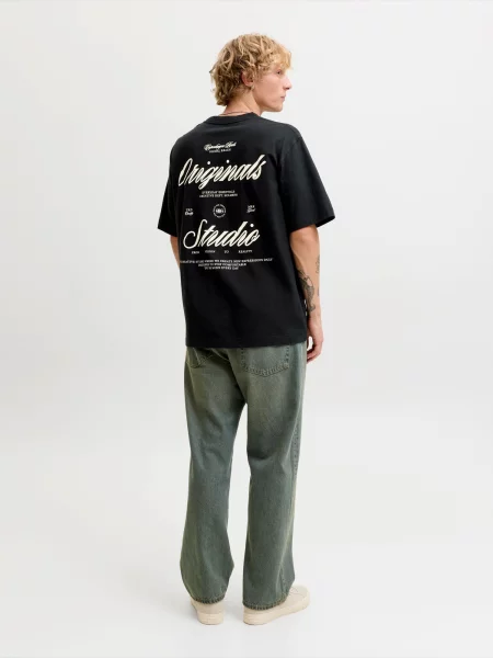 JACK & JONES Tričko JORNORREBRO čierna / prírodná biela