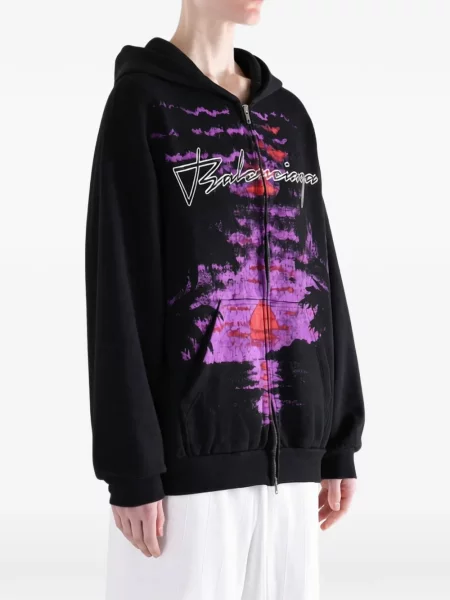 Hanorac cu glugă Balenciaga cu imagine negru