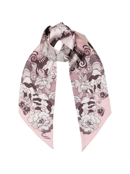 Fular Elizabetta de mătase cu model floral cu imagine roz