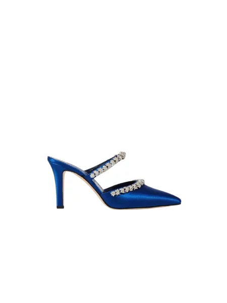 Satynowe klapki mules Manolo Blahnik niebieskie