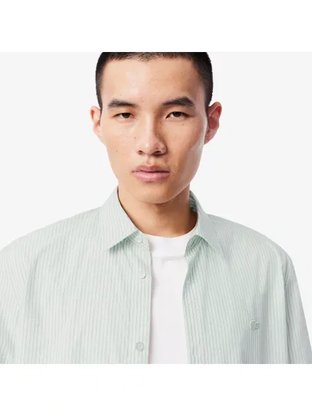 Lacoste Koszula Z Popeliny W Paski Regular Fit zielona