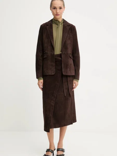 Замшева спідниця Never Fully Dressed midi пряма коричневий