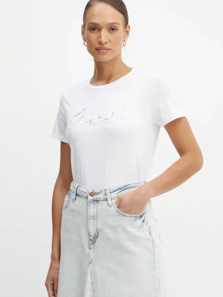 T-shirt z z obszyciem kamieniami stras Guess biała