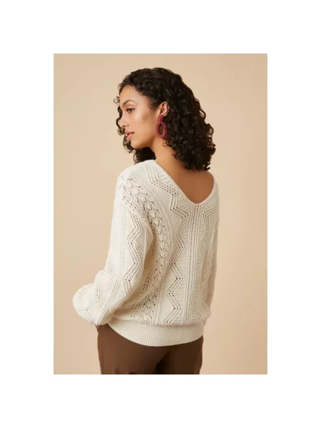 Sweter Des Petits Hauts z dekoltem w serek beżowy