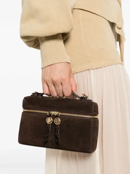 Τσάντα shopper Tory Burch σουέτ με αυτόγραφο καφέ