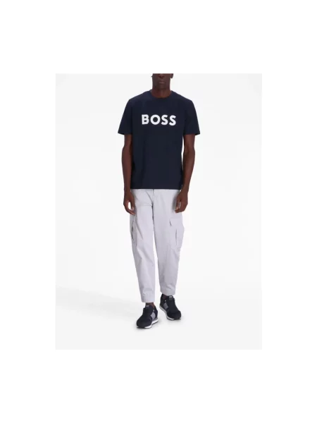 BOSS t-shirt granatowy z nadrukiem czarna