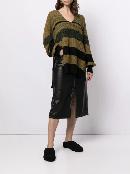 Pulover Proenza Schouler White Label cu dungi cu decolteu în V alb