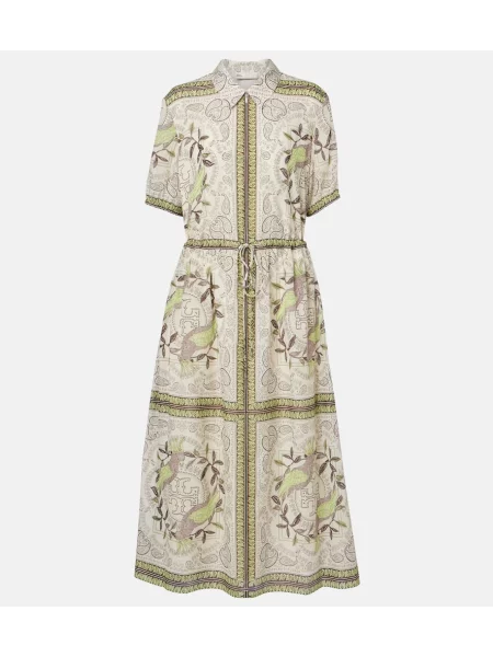 Rochie midi Tory Burch de mătase cu imagine până la genunchi verde