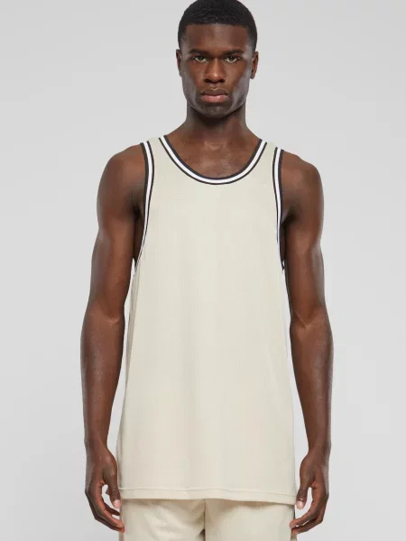 Urban Classics Tricou bej / albastru închis alb