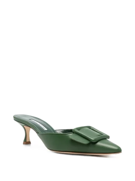 Papuci tip mules Manolo Blahnik cu cataramă verde