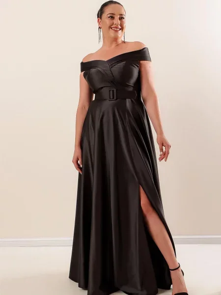 Gulerat rochie maxi By Saygı din satin negru